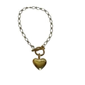 Vintage Puffy Heart Charm Bracelet Gold Tone Toggle Chain Korea Timeless Classic